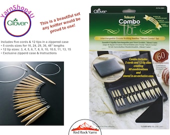 Clover Takumi Combo Interchangeable Circular Knitting Needle set. Brand New, Genuine Clover Product #3683