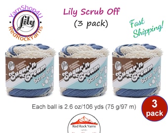 DENIM 3 Pack! Lily Scrub Off - 2.6oz | 106yds each. Lily Sugar'n Cream. 100% Textured Cotton Yarn. 3 skeins = Bulk Buy!