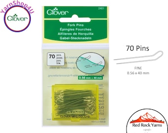 70 Fork Pins Clover Steel U-shape fine pins in a Reusable yellow tint acrylic box. Clover #2401