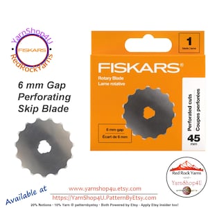 Fiskars Perforated Rotary Blade. A pinking blade that with a 6mm skip gap between the cuts. 1 Blade/pkg