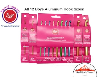 Full set of Boye Aluminum Crochet Hook. 12 hooks from Sizes B to N. Great Value!!