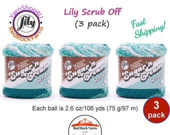 DEEP TURQUOISE 3 Pack! Lily Scrub Off - 2.6oz | 106yd. Lily Sugar'n Cream. 100% Textured Cotton Yarn. 3 skeins = Bulk Buy! Item 10209090029