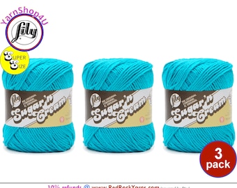 AQUAMARINE - 3 Pack! Super Size 4oz | 190yds. 100% Cotton yarn. Original Lily Sugar N Cream. (4 ounces | 190 yards | Color 18804) 3 skeins!