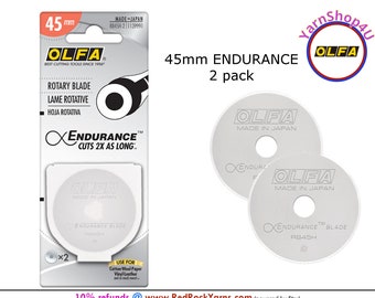 2 per package 45mm OLFA ENDURANCE BLADES. 45mm. This package contains 2 Endurance rotary blades. RB45H-2