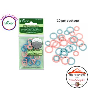 30pc Clover Stitch Ring Markers. 10 Small and 20 Large in a Vinyl Pouch. Pink and Blue. Closed Ring Stitch Marker. Smooth Non-flexible. #329