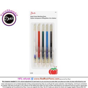 Dritz Quilting Heat Erase Marking Pens. 5 Color pack. Easy to use with household iron. White, Red, Green, Blue, Black. Dritz #3364