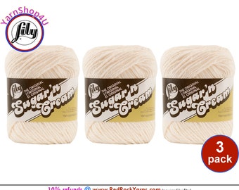 SOFT ECRU 3 Pack! 2.5oz | 120yd The Original Lily Sugar N Cream 100% Cotton Yarn (each: 2.5 ounce / 120 yards). 3 Skeins Bulk Buy!