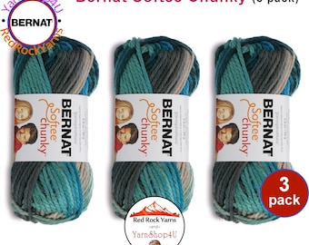 DEEP WATERS OMBRE 3 pack! Bernat Softee Chunky Super Bulky Yarn. 2.8oz | 74yds each. 100% Acrylic Yarn. 3 skeins per pack = Bulk Buy!