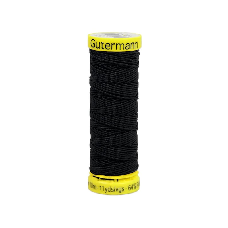 GUTERMANN ELASTIC Sewing Thread Black, White, Red. or Navy dark blue. 11 yards ea spool. 64% polyester / 36 polyurethane. Pick your color Black