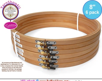 8" Pack of 6 Embroidery hoops. Frank A Edmunds / Colonial Needle Quality Hoops hard wood w/ Smooth rounded edges and screw caps. CNEH-8N