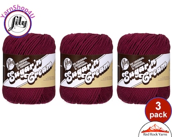 WINE 3 Pack! 2.5oz | 120yd The Original Lily Sugar N Cream 100% Cotton Yarn. 3 Skeins Bulk Buy!