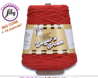 RED 14oz 674 Yards Cone. Lily Sugar N Cream Cotton Yarn. 100% Cotton. Great  for Dishcloths and More 