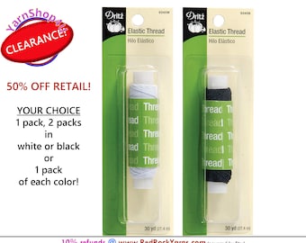 CLEARANCE! White or Black Dritz Elastic Sewing Thread. 30yds each. For gathering, shirring, smocking lightweight fabrics #9345-W/B (50% off)