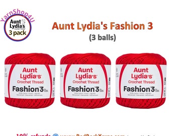 ATOM RED Fashion 3 Size Aunt Lydia Crochet Thread. One 3 Pack of Aunt Lydia's Fashion 3 Crochet Thread. (3 Balls/150yds ea) Item #182.2160