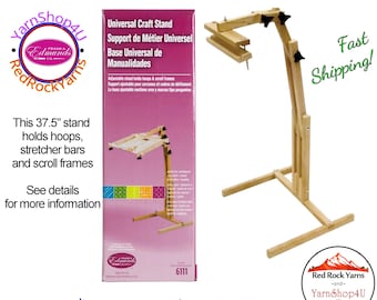 Universal Craft Stand. Frank Edmunds wood floor stand for hoops, stretchers bars, scroll frames. Adjusts for height, angle, L or R use #6111
