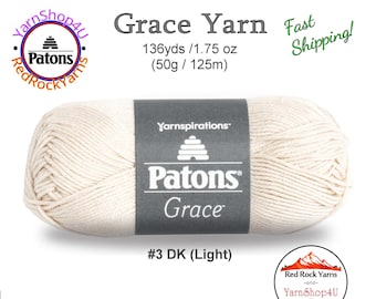 NATURAL Patons Grace yarn Light weight #3. 100% Mercerized Cotton, 1.75 oz | 136 yards (50 g | 125 m) Item #246062, Color #62008