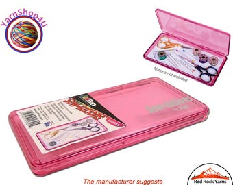 Sew-lutions Slim Line Magnetic Box. ArtBin Raspberry colored see through acrylic case for Needles, scissors and more!