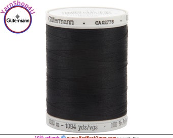 Gutermann Thread. Black - 1094 yards / 1000 meters. White Sew-All All Purpose Polyester Thread. This is a big spool of sewing thread. #10