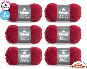 RED 6 Pack! Patons Kroy Socks Yarn is 1.75oz | 166yds Super Fine Weight (1) Sock Yarn. A Blend of 75/25% Wool/Nylon (50g | 152m)