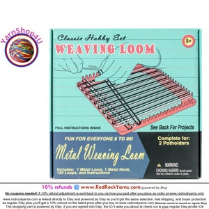 Retro Metal Weaving Loom. Includes 7&quot; Metal Loom, 1 metal hook, 120 loops to make 2 potholders. Pepperell. Kid&#39;s Crafts. Age 8+ #RETK04