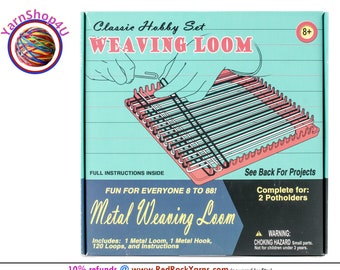 Retro Metal Weaving Loom. Includes 7" Metal Loom, 1 metal hook, 120 loops to make 2 potholders. Pepperell. Kid's Crafts. Age 8+ #RETK04