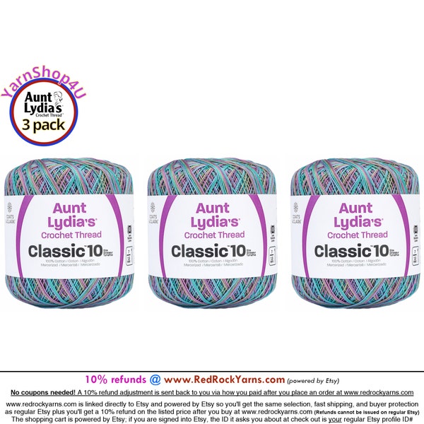 MONET MULTI 3 pack! Aunt Lydia's Classic 10 Crochet Thread. 300yds. Item #154-0930