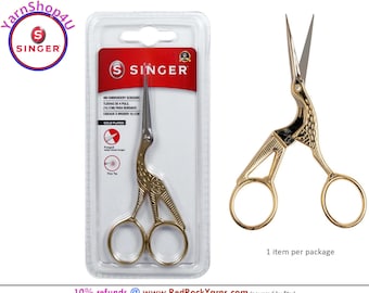 Singer Stork Embroidery Scissors.  4.5" long, forged steel fine tip blades, gold plated handles. #424