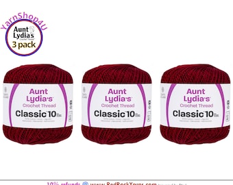 BURGUNDY 3 pack! Aunt Lydia's Classic 10 Crochet Thread. 350yds. Item #154-0492