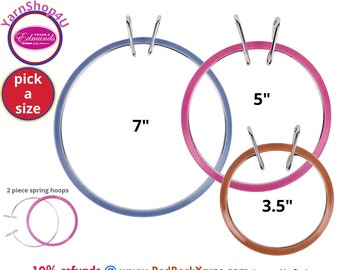 3.5", 5", or 7" Tension Spring Hoops. For Embroidery Cross Stitch, Embroidery, Needlework. By Frank Edmunds. Pick a size.