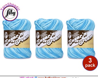 SWIMMING POOL 3 Pack! 2oz | 95yds. Lily Sugar N Cream The Original 100% Cotton Yarn. 2 ounces / 95 yards ea. 3 skeins Bulk Buy!