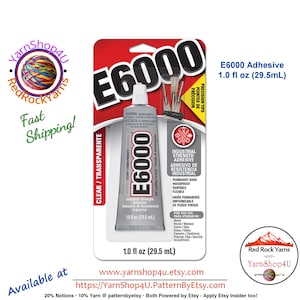 May include: E6000 industrial strength adhesive in a clear, transparent tube. The product is 1.0 fl oz (29.5mL) and features precision tips. The packaging includes the text "Industrial Strength Adhesive" and is waterproof and flexible.