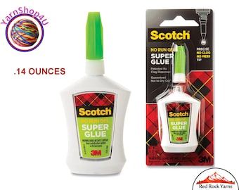 Scotch Super Glue Gel with Precision Tip. Won't run. Won't clog. Stops flowing when you stop squeezing. Dries clear. This is a .14oz bottle.