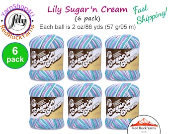 BEACH BALL 6 Pack! 2oz | 95yds each. Lily Sugar N Cream The Original 100% Cotton Yarn. 2 ounces / 95 yards ea. 6 skein bag = Bulk Buy!