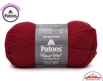 BRIGHT RED - Patons Classic Wool Worsted Yarn Medium Weight (4). 100% wool yarn. 3.5oz | 194 yards (100g | 177m)