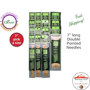 7" Bamboo DPNs. Clover Takumi Double Point Knitting Needles. 7 inches long. 5 needles per package. Sizes 0 to 15 [Article #3015]