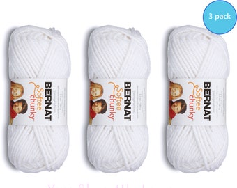 WHITE 3 pack! Bernat Softee Chunky Yarn Super Bulky Yarn. 3.5oz | 108yds | 100% Acrylic Yarn. 3 skeins per pack = Bulk Buy!