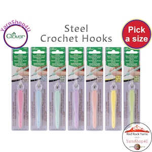 Clover Amour Steel Crochet Hooks. Comfort grip handle. For Lace and Crochet Thread projects. Pick from 12 to 0 (.6mm - 1.75mm) #1220 - #1226