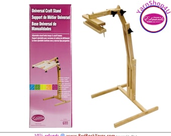 Universal Craft Stand. Frank Edmunds wood floor stand for hoops, stretchers bars, scroll frames. Adjusts for height, angle, L or R use #6111