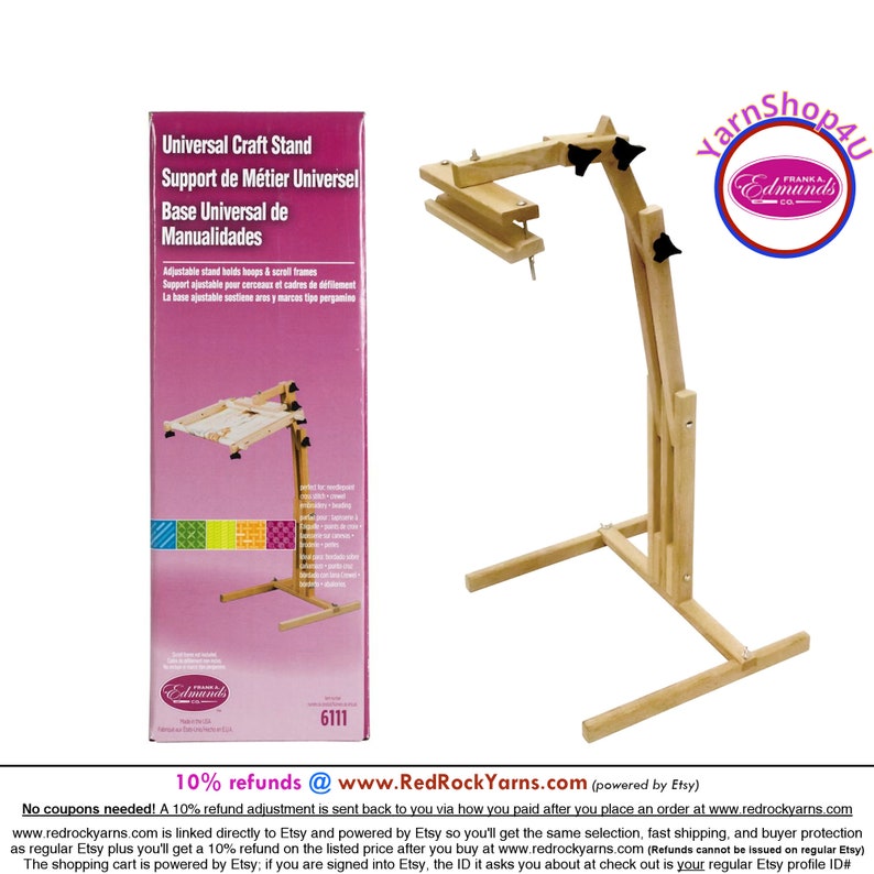 Universal Craft Stand. Frank Edmunds wood floor stand for hoops, stretchers bars, scroll frames. Adjusts for height, angle, L or R use 6111 image 1