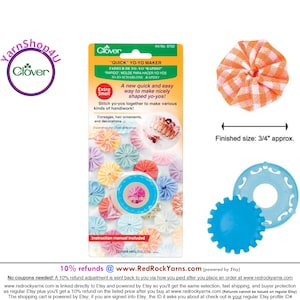 YO-YO Maker. Extra Small Round Quick Yo Yo Template. Makes ~3/4&quot; Fabric Flowers for Corsages, hair ornaments, decorations, etc! Clover #8702