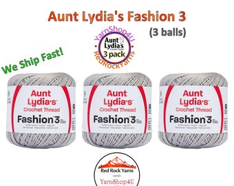 SILVER Fashion 3 Size Aunt Lydia Crochet Thread. One 3 Pack of Aunt Lydia's Fashion 3 Crochet Thread. 3 balls/150yds each. Item #182.0435