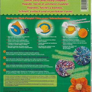 May include: A colorful instruction sheet for a Clover "Quick" Yo-Yo Maker. The sheet features illustrations of how to use the tool to create circular yo-yos. The text is in English, French, Spanish, German, and Japanese.