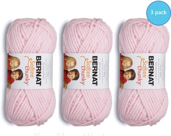 BABY PINK 3 pack! Bernat Softee Chunky Yarn Super Bulky Yarn. 3.5oz | 108yds | 100% Acrylic Yarn. 3 skeins per pack = Bulk Buy!
