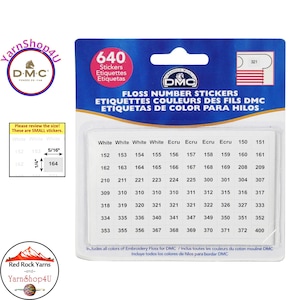 SMALL 1/4" DMC Floss Number Stickers - 640 total stickers pre-printed with solid, variegated, and popular colors plus 20 blanks. Floss ID