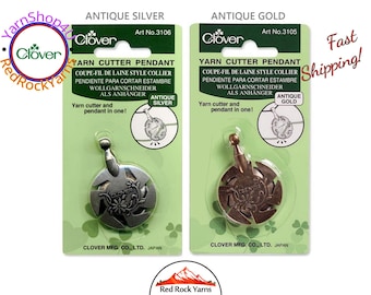 Antique Silver or Antique Gold Clover Yarn Cutter Pendant w/ large cutting access grooves. Cord not included (Silver #3106, Gold #3105)