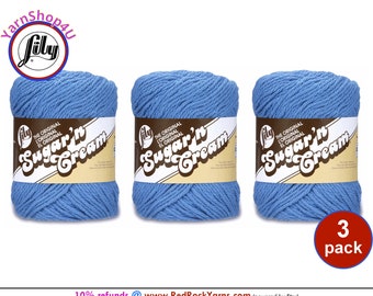 BLUEBERRY 3 Pack! 2.5oz | 120yd The Original Lily Sugar N Cream 100% Cotton Yarn. 3 Skeins Bulk Buy!