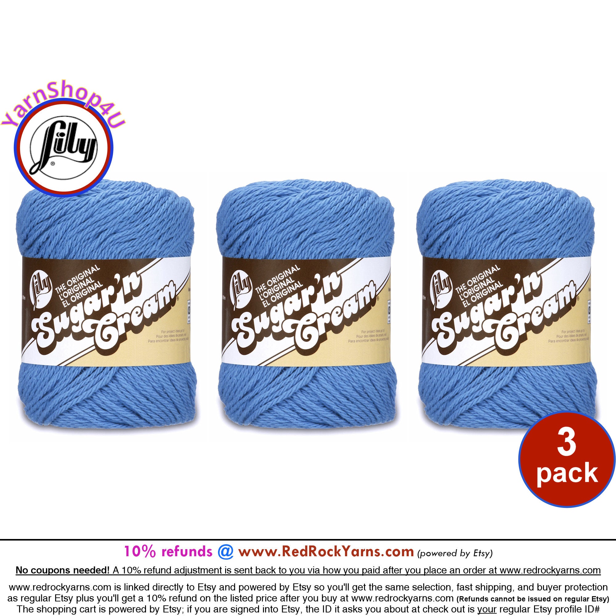 Lily Sugar'N Cream Blueberry Yarn - 6 Pack of 71g/2.5oz - Cotton - 4 Medium  (Worsted) - 120 Yards - Knitting/Crochet