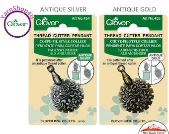 Clover Thread Cutter Pendant in Antique Silver or Antique Gold. Make a Thread Cutter Necklace or handy spool topper. Silver #454, Gold #455