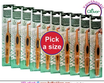 SOFT TOUCH Clover Crochet hooks. Ergonomic soft grip with aluminum heads available in sizes B C D E F G 7 H I J