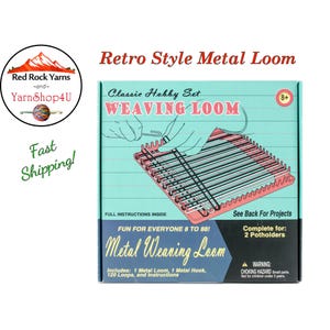 Retro Metal Weaving Loom. Includes 7" Metal Loom, 1 metal hook, 120 loops to make 2 potholders. Pepperell. Kid's Crafts. Age 8+ #RETK04